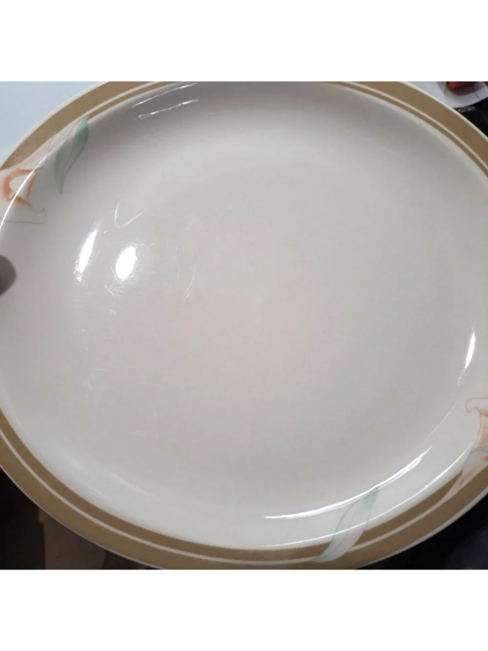 Syracuse China Calla Lily Oval Dinner Plate White Brown Floral Design 14-C